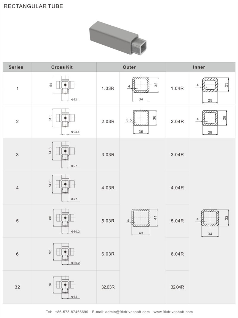 Hot Sale Factory Price Rectangular Tube of PTO Driveshaft for Agricultural Machinery Implement Tractor Parts