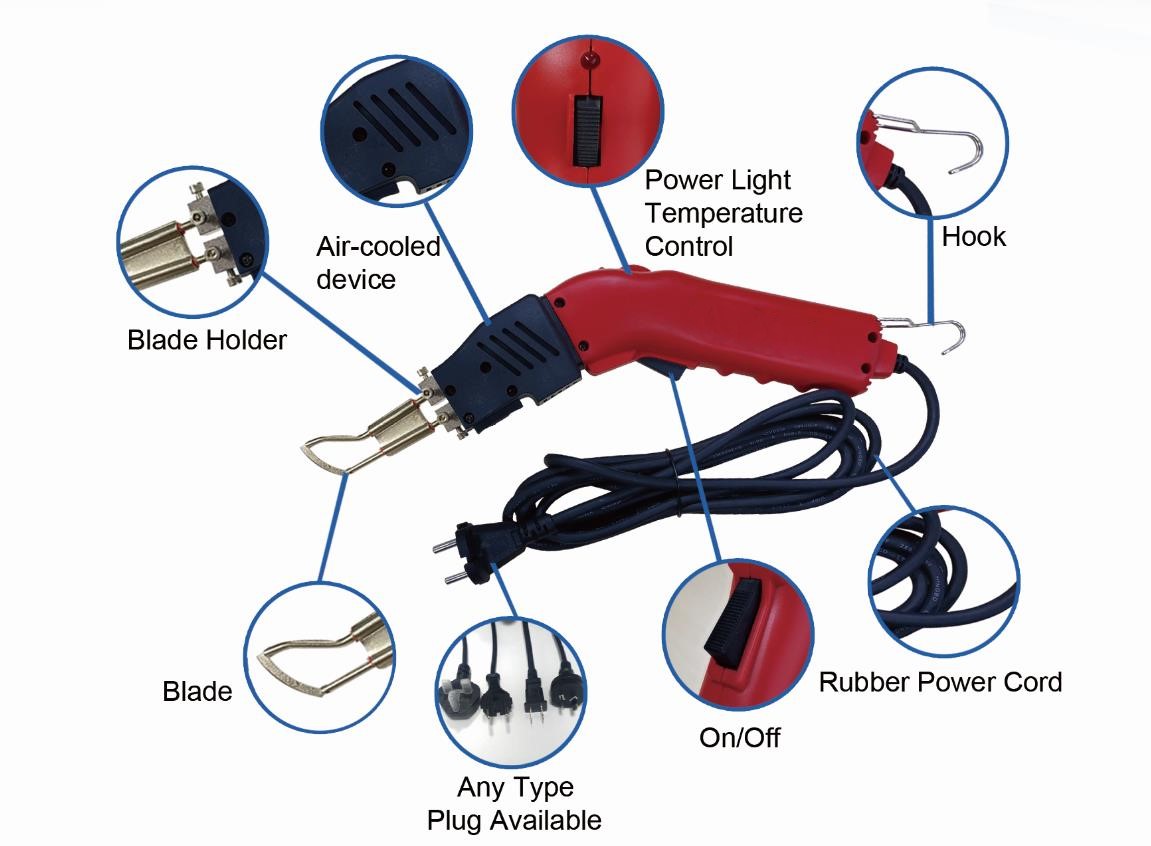 Electric Hot Knife Air-cooled Handheld Electric Cutting Knife 220V Wired 16 Gear Adjustment Foam Sponge Webbing Cloth Cutter
